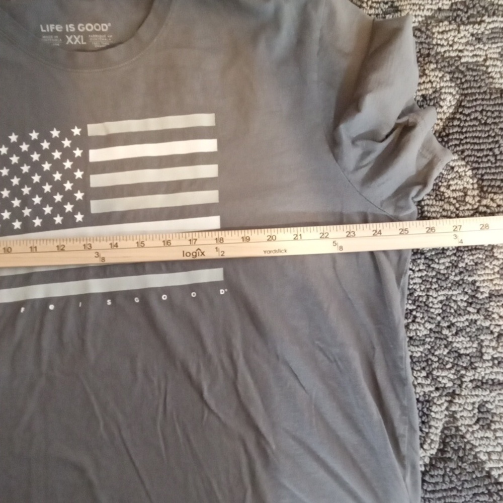 Life Is Good Gray Short Sleeve Tee with American Flag - Picture 7 of 9